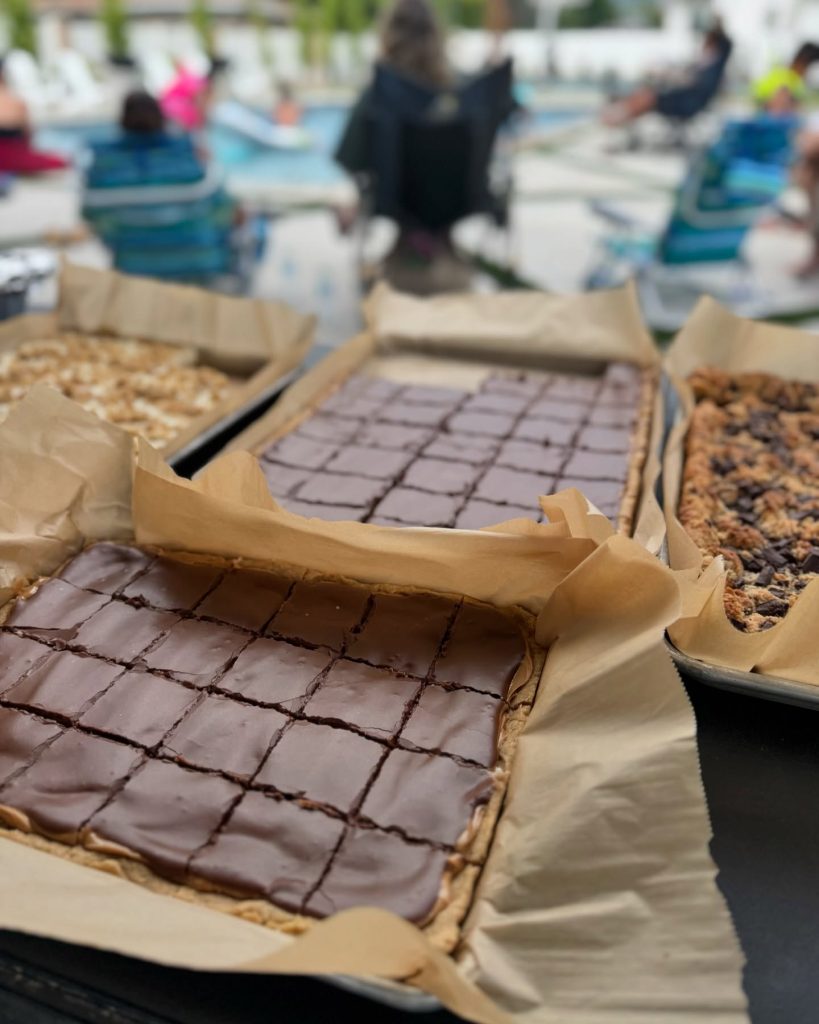 Trays of barz set out at a pool party